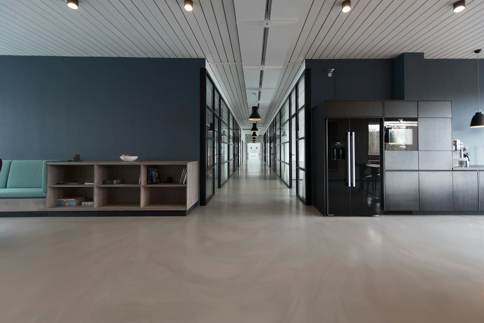 Glass and aluminium office partition with modern commercial interior finish